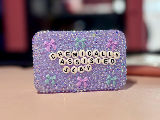 Bedazzled Pill Box | Rhinestone Travel Pill Case | Cute Sparkly Medicine Holder | "Happy Pills" & "Pills Baby" Organizer | Gift for Her