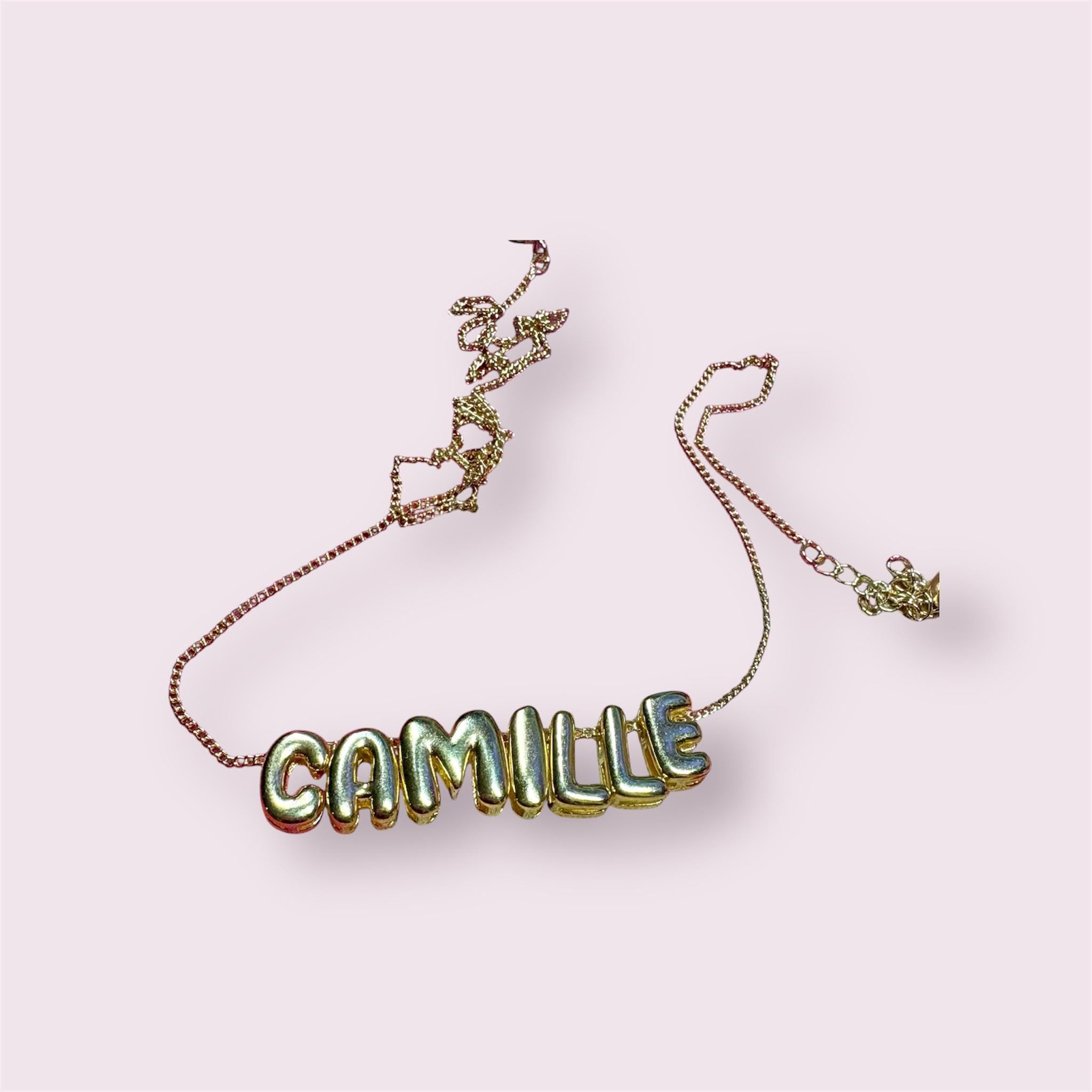 Gold Bubble Letter Name Necklace, Personalized Balloon Font