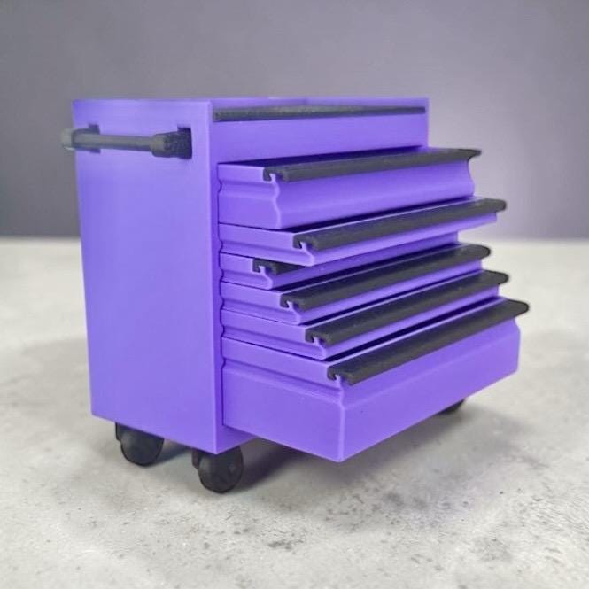 Custom Miniature Rolling Tool Cart Desk Organizer - 5-Drawer Purple 3D Printed Toolbox for Art Supplies, Stationery, and Small Parts