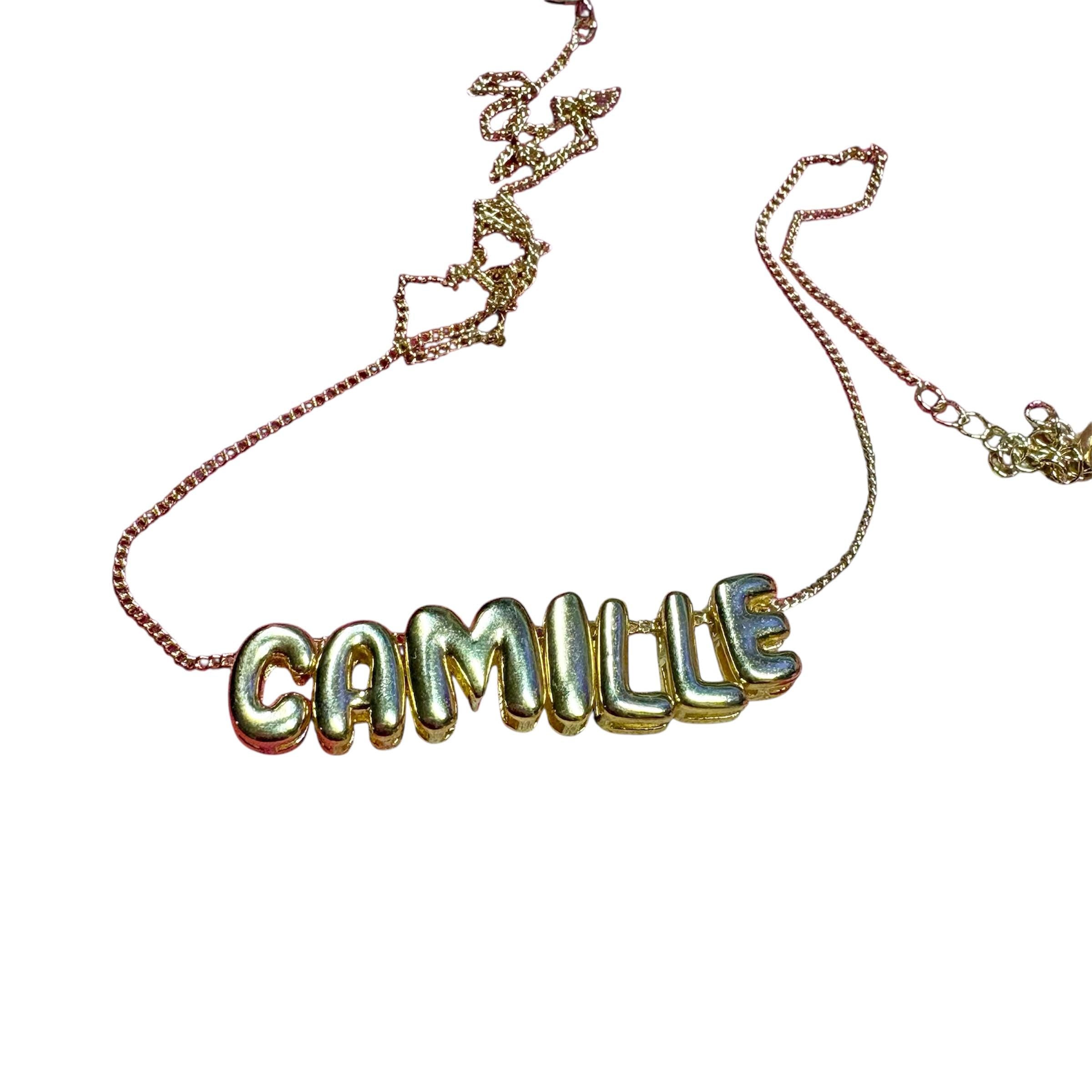 Gold Bubble Letter Name Necklace, Personalized Balloon Font