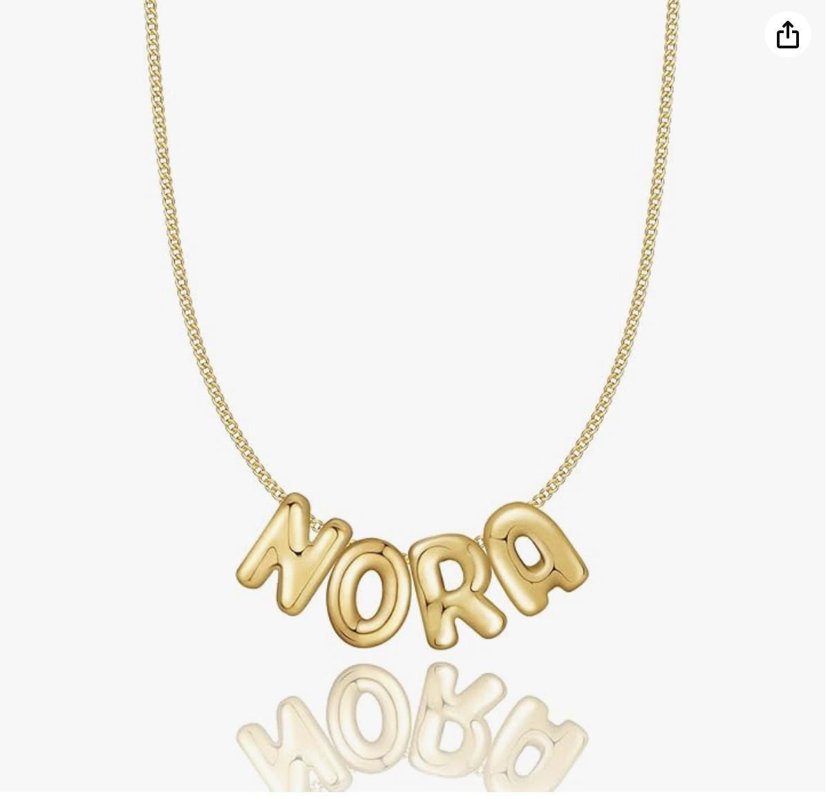 Gold Bubble Letter Name Necklace, Personalized Balloon Font