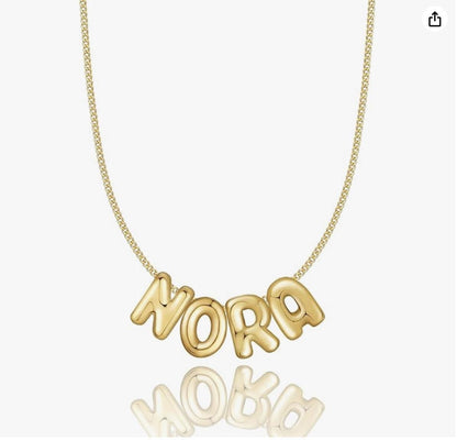 Gold Bubble Letter Name Necklace, Personalized Balloon Font