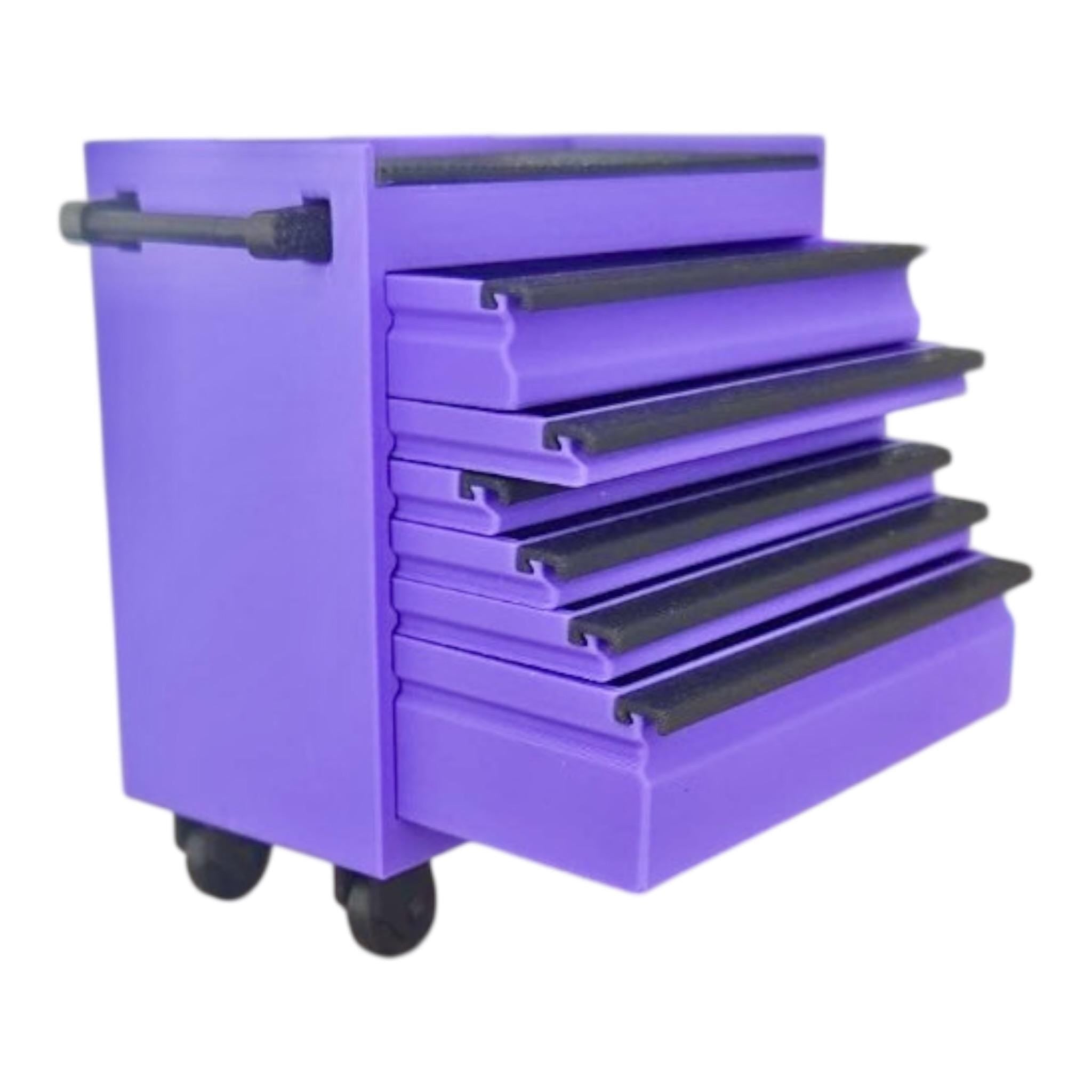 Custom Miniature Rolling Tool Cart Desk Organizer - 5-Drawer Purple 3D Printed Toolbox for Art Supplies, Stationery, and Small Parts
