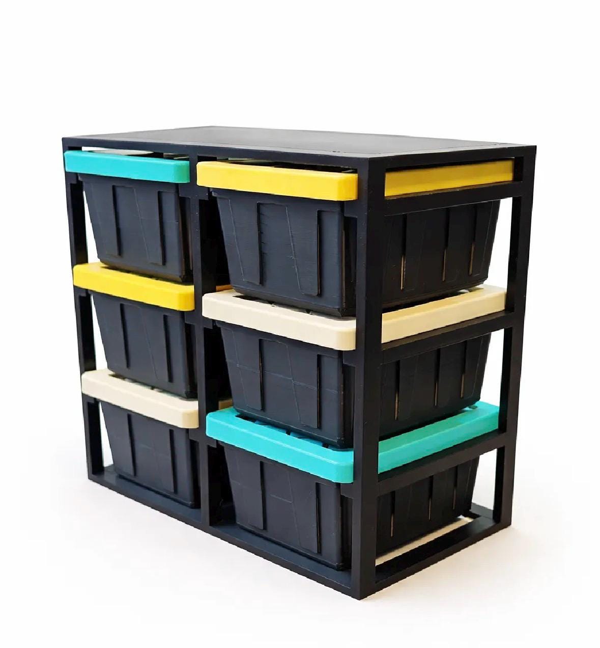 Small Desktop Storage Drawers - Colorful Mini Tote Rack - Aesthetic Office Organizer - Tiny Bin Set for Paperclips, Screws, and Small Parts