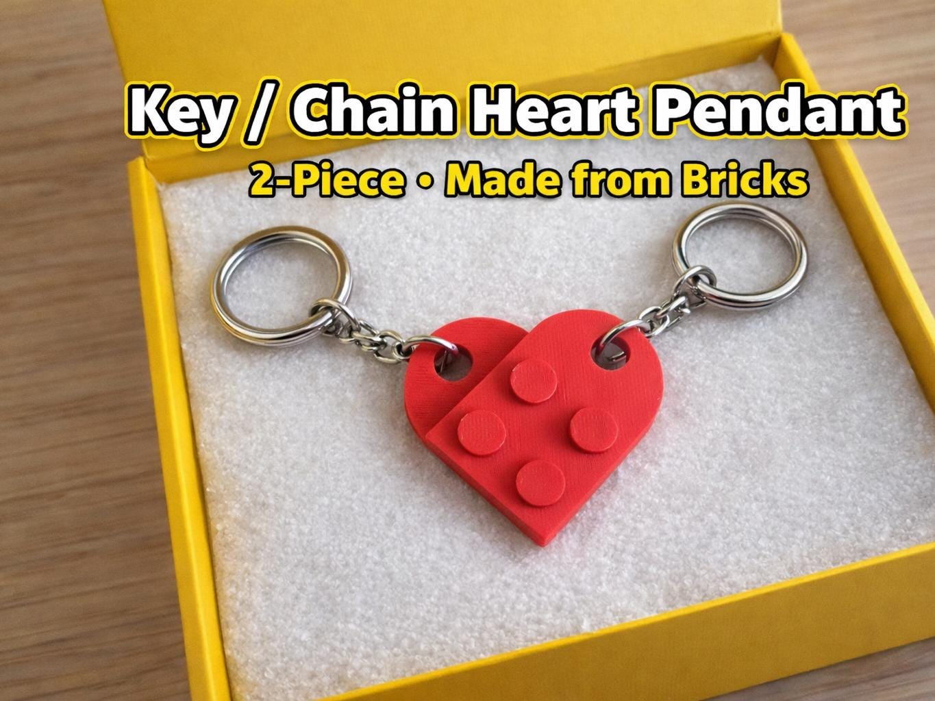 Brick Keychain Set for Couples - Matching Relationship Keychains - Long Distance Love - 2 Heart Charm - Anniversary & Valentine’s Day Gift