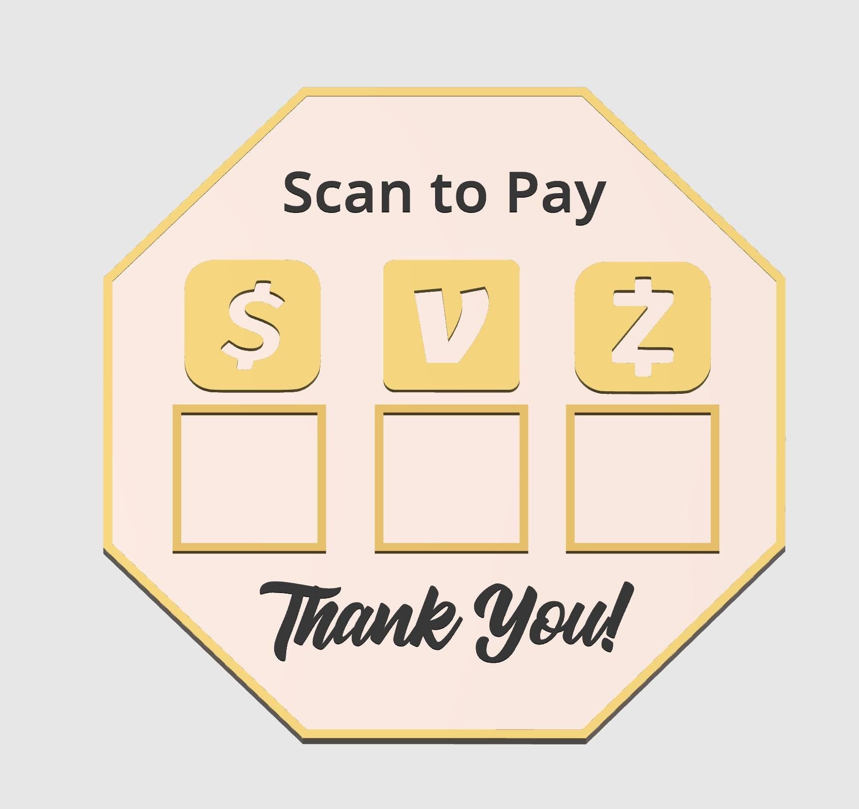 Custom QR Code Scan to Pay Sign, Multiple Payment Options Stand, Pink and Gold Countertop Display for Venmo, Cash App, Zelle