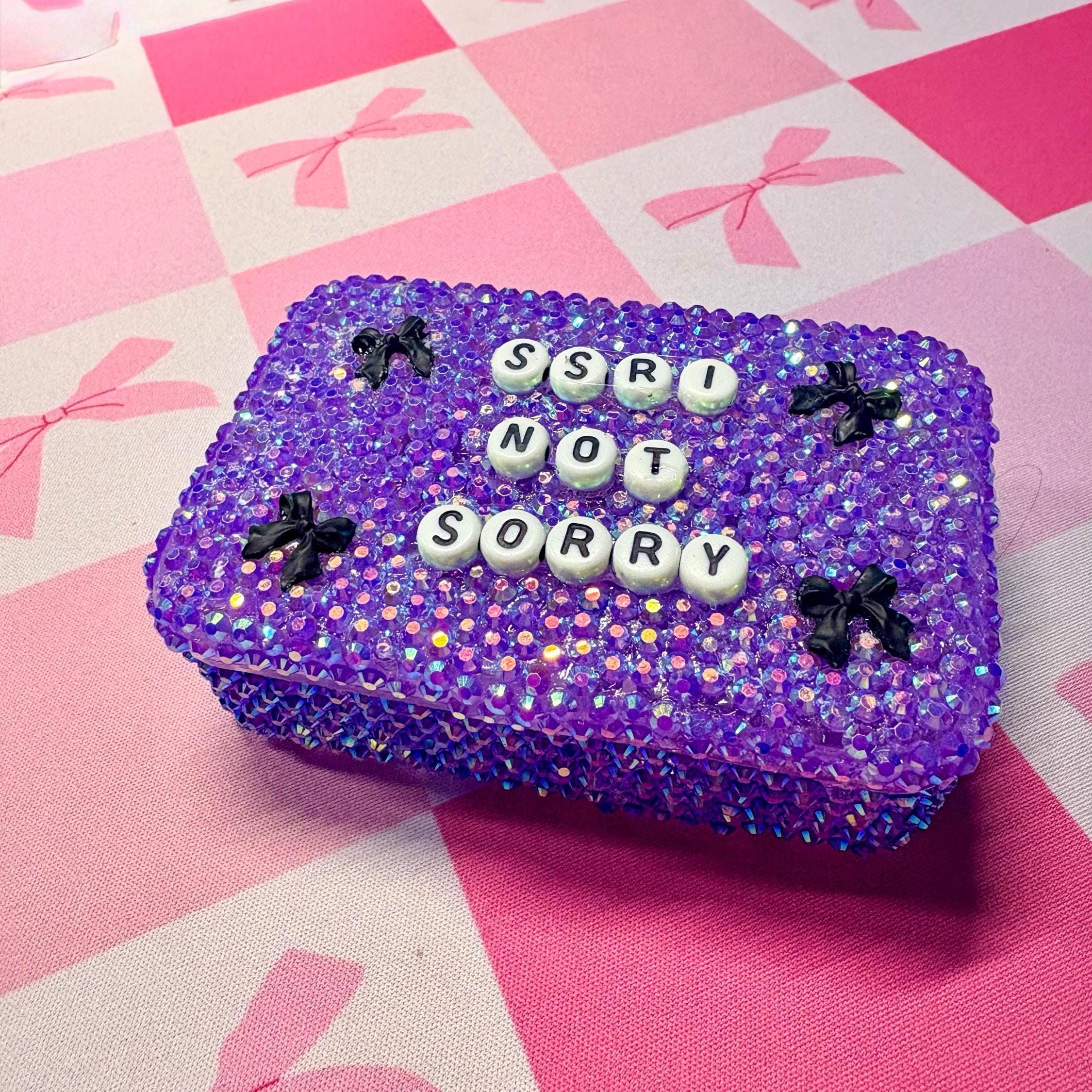 Bedazzled Pill Box | Rhinestone Travel Pill Case | Cute Sparkly Medicine Holder | "Happy Pills" & "Pills Baby"  Organizer | Gift for Her