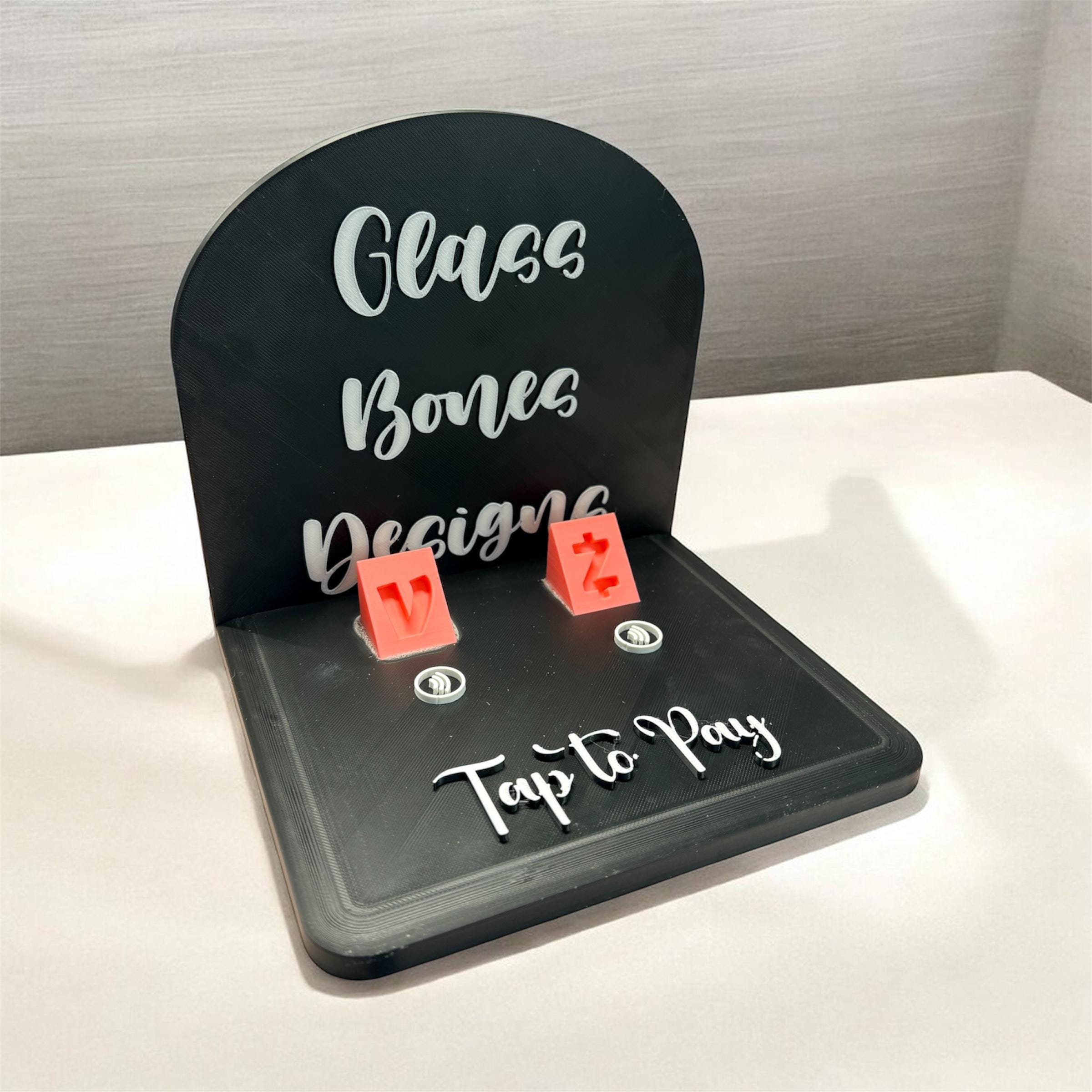 Custom 3D Printed NFC Payment Stand | Tap to Pay Business Sign | Personalized QR Code & Venmo Zelle Display | Glass Bones Designs Pedestal