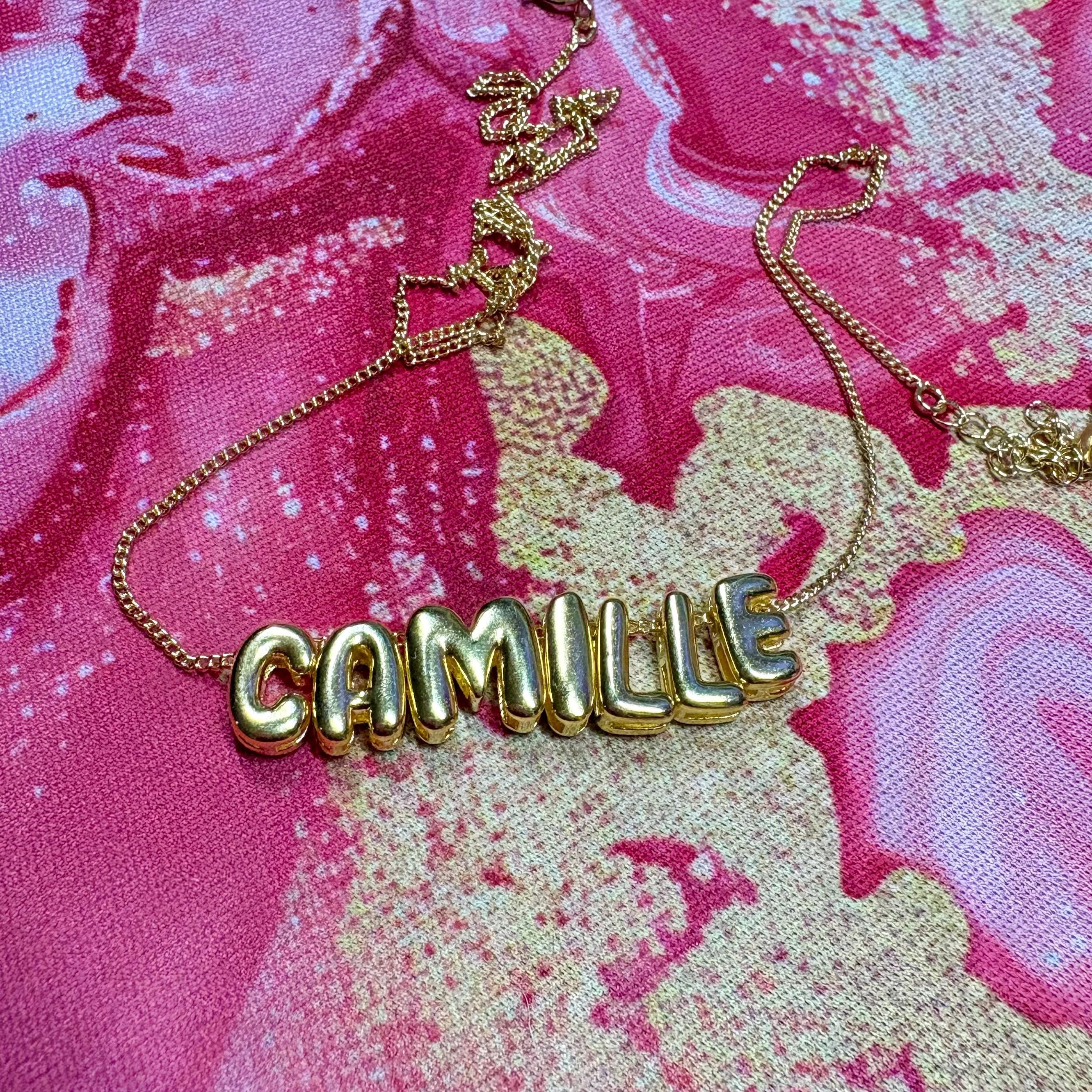 Gold Bubble Letter Name Necklace, Personalized Balloon Font