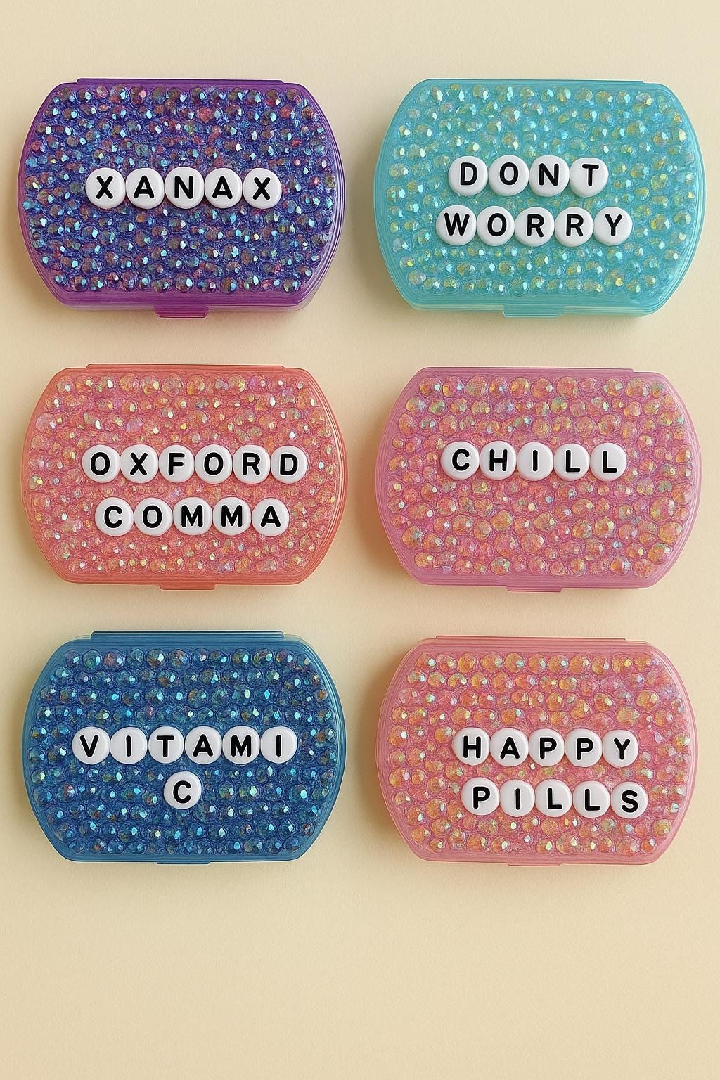 Bedazzled Pill Box | Rhinestone Travel Pill Case | Cute Sparkly Medicine Holder | "Happy Pills" & "Pills Baby"  Organizer | Gift for Her