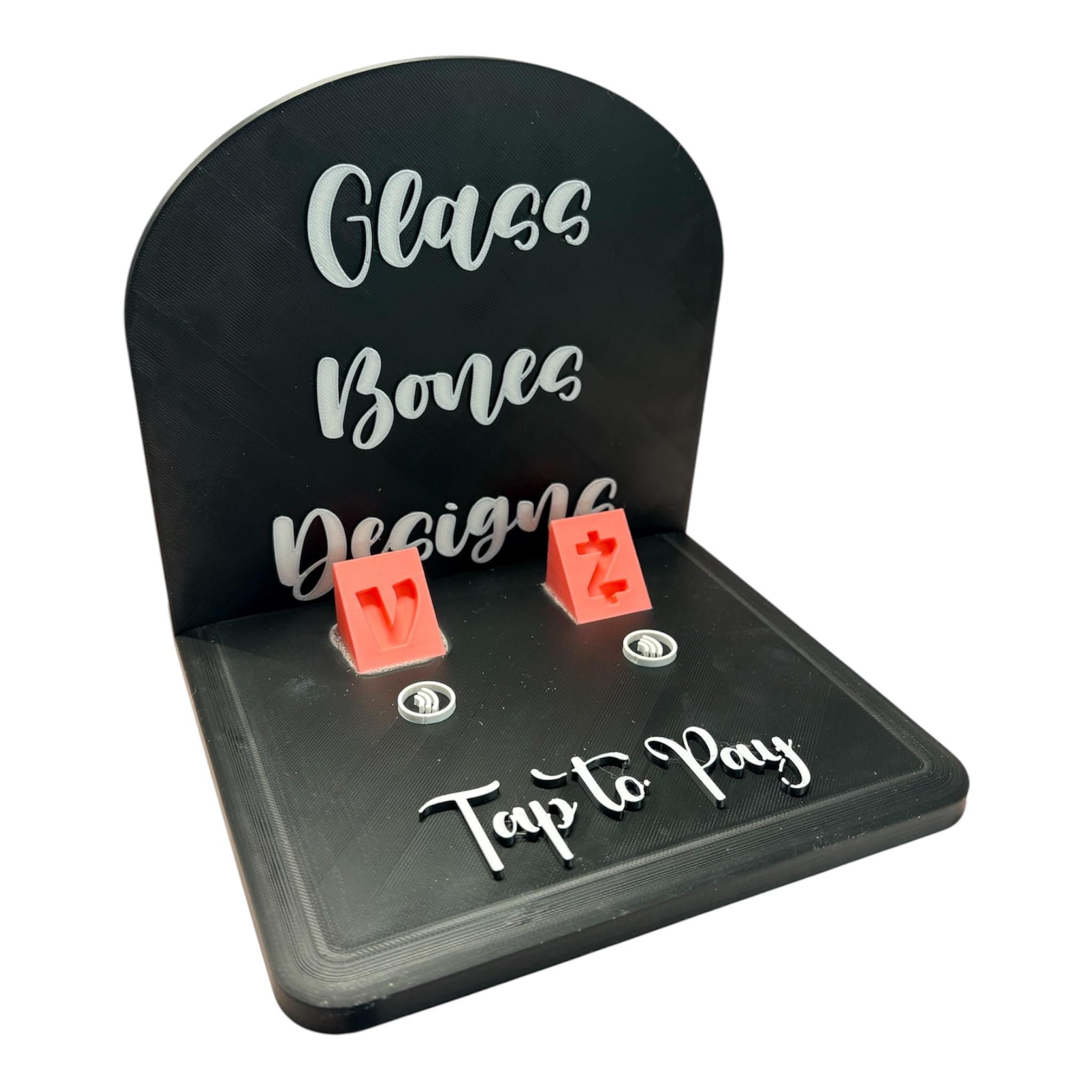 Custom 3D Printed NFC Payment Stand | Tap to Pay Business Sign | Personalized QR Code & Venmo Zelle Display | Glass Bones Designs Pedestal