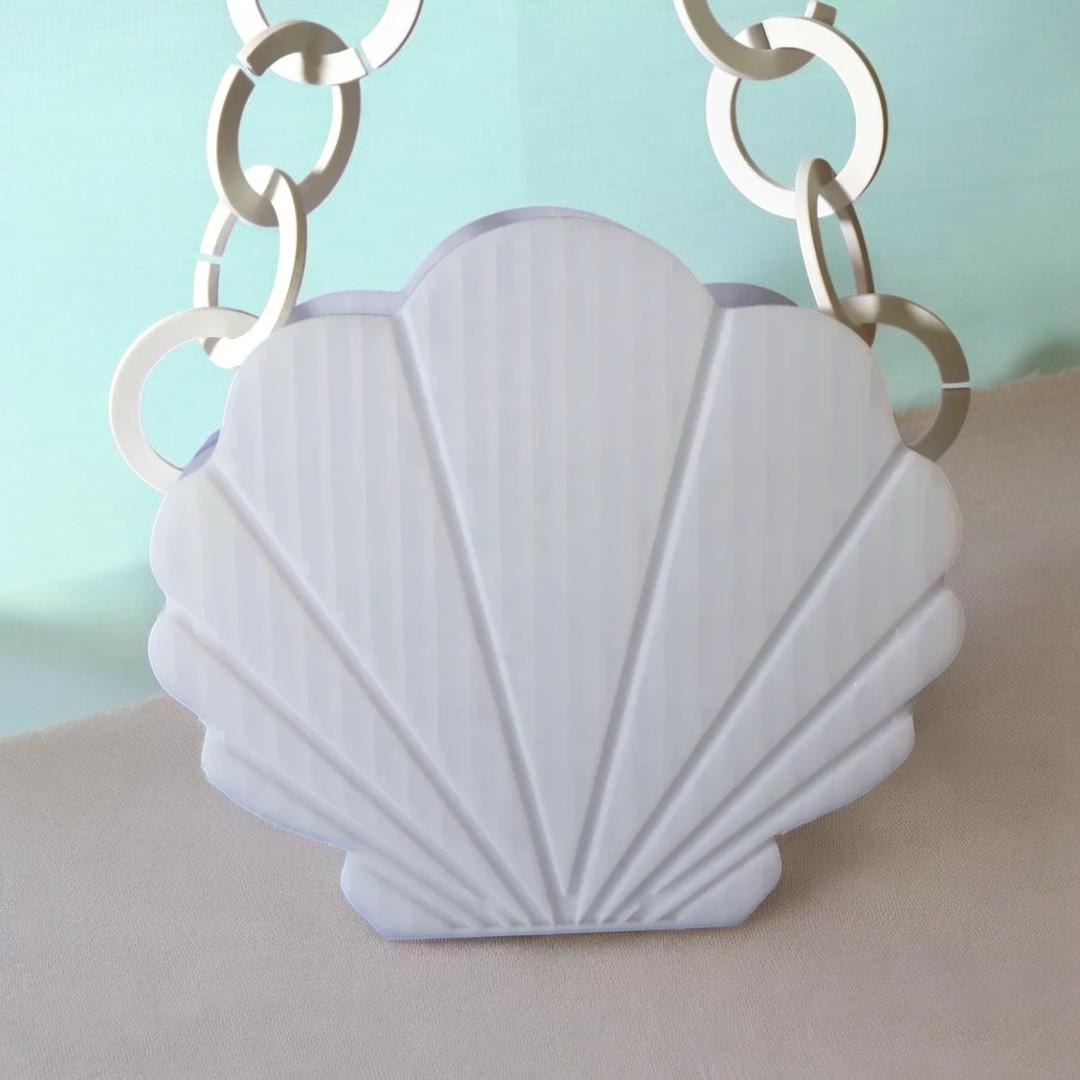Viral Sensation! Handcrafted 3D Printed Pearl White Clamshell Shoulder Bag with Chunky Chain Handle - Aesthetic Mermaidcore Crossbody