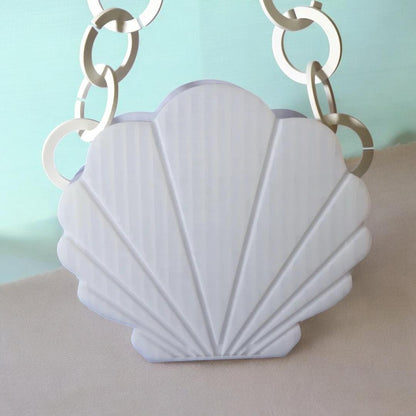 Viral Sensation! Handcrafted 3D Printed Pearl White Clamshell Shoulder Bag with Chunky Chain Handle - Aesthetic Mermaidcore Crossbody