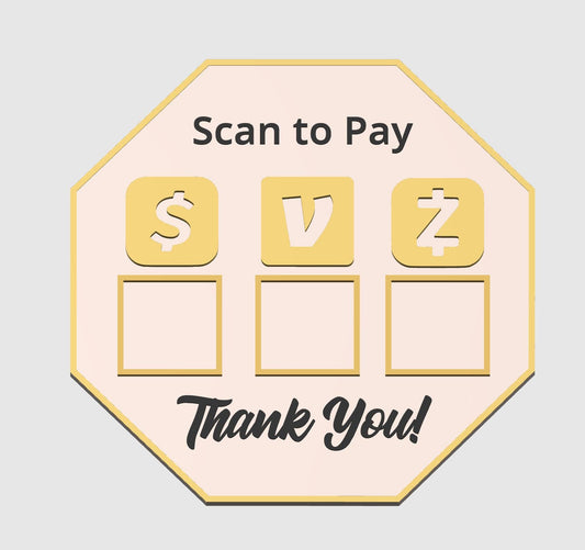 Custom QR Code Scan to Pay Sign, Multiple Payment Options Stand, Pink and Gold Countertop Display for Venmo, Cash App, Zelle