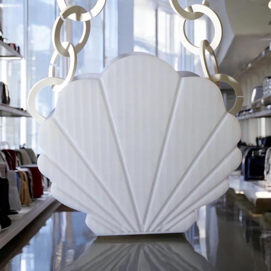 Viral Sensation! Handcrafted 3D Printed Pearl White Clamshell Shoulder Bag with Chunky Chain Handle - Aesthetic Mermaidcore Crossbody
