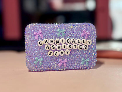 Bedazzled Pill Box | Rhinestone Travel Pill Case | Cute Sparkly Medicine Holder | "Happy Pills" & "Pills Baby"  Organizer | Gift for Her