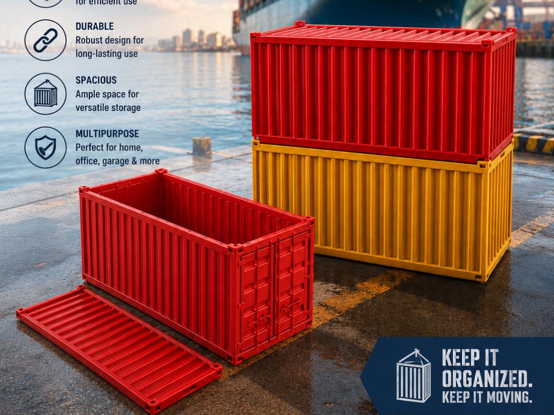 Mini Shipping Container Desk Organizer | 3D Printed Industrial Storage Box with Lid | Stackable Tool & Pen Holder | Cool Office Gift Idea