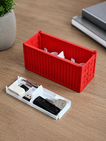 Mini Shipping Container Desk Organizer | 3D Printed Industrial Storage Box with Lid | Stackable Tool & Pen Holder | Cool Office Gift Idea