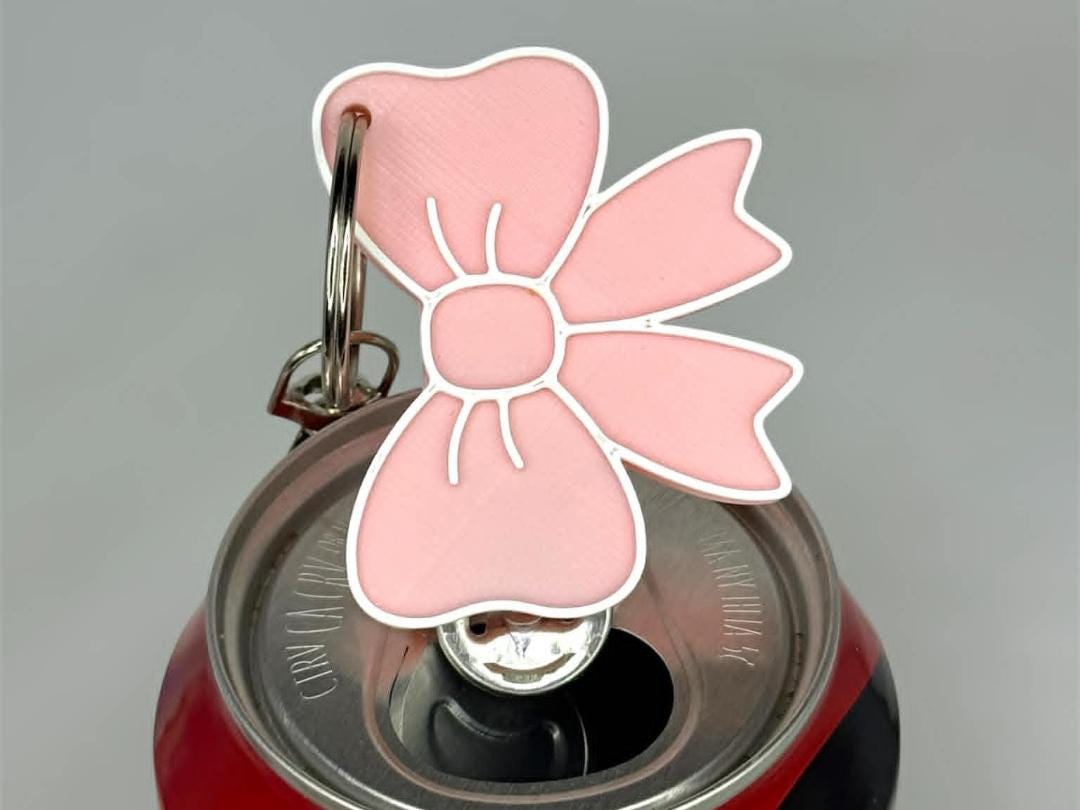Custom Name Bag Charm with Whistle and Clicker | Personalized Pink Bow Soda Can Opener Keychain | Cute Beaded Backpack Accessory Gift