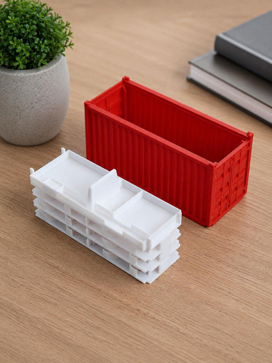 Mini Shipping Container Desk Organizer | 3D Printed Industrial Storage Box with Lid | Stackable Tool & Pen Holder | Cool Office Gift Idea