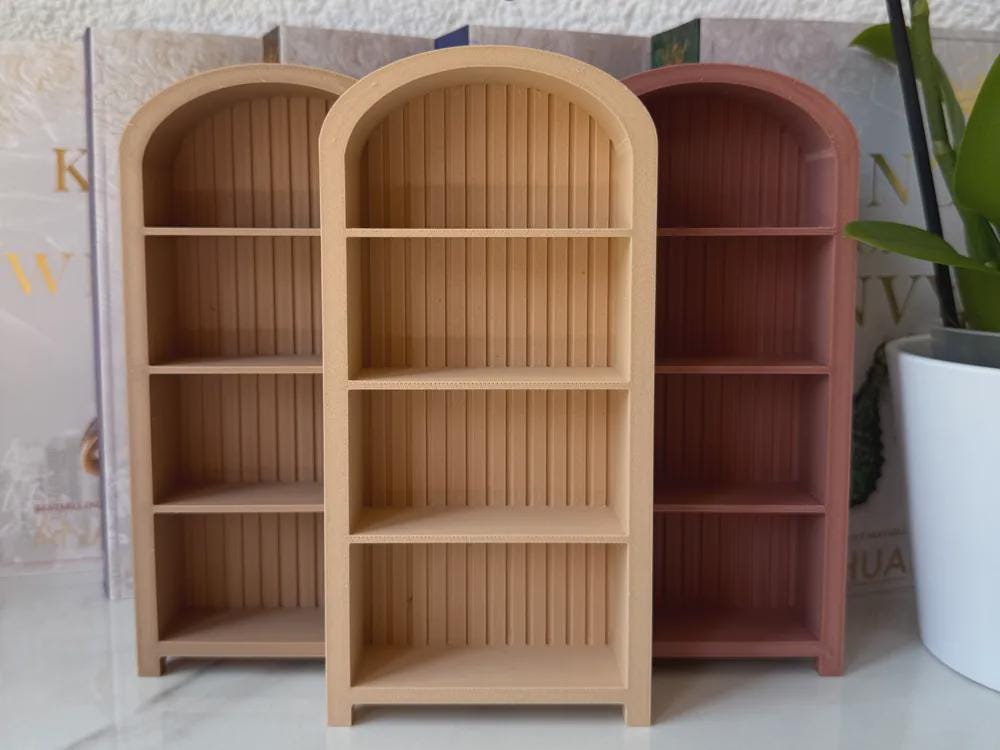 3D Printed Mini Book Case Shelf | Miniature Bookshelf with Mini Books (Dollhouse Library Decor)