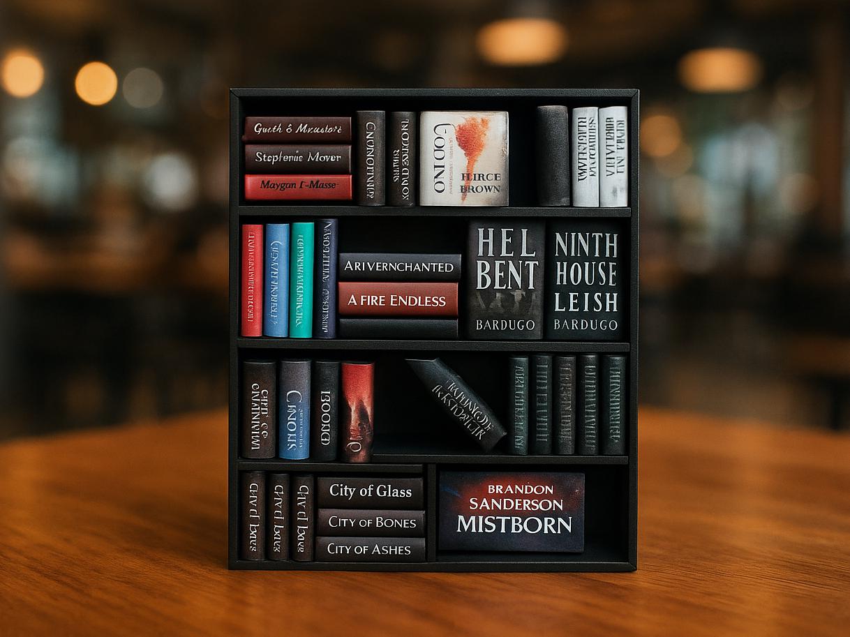 3D Printed Mini Book Case Shelf | Miniature Bookshelf with Mini Books (Dollhouse Library Decor)