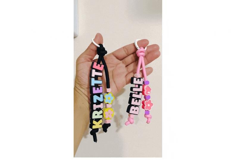 Custom Name Bag Charm with Whistle and Clicker | Personalized Pink Bow Soda Can Opener Keychain | Cute Beaded Backpack Accessory Gift