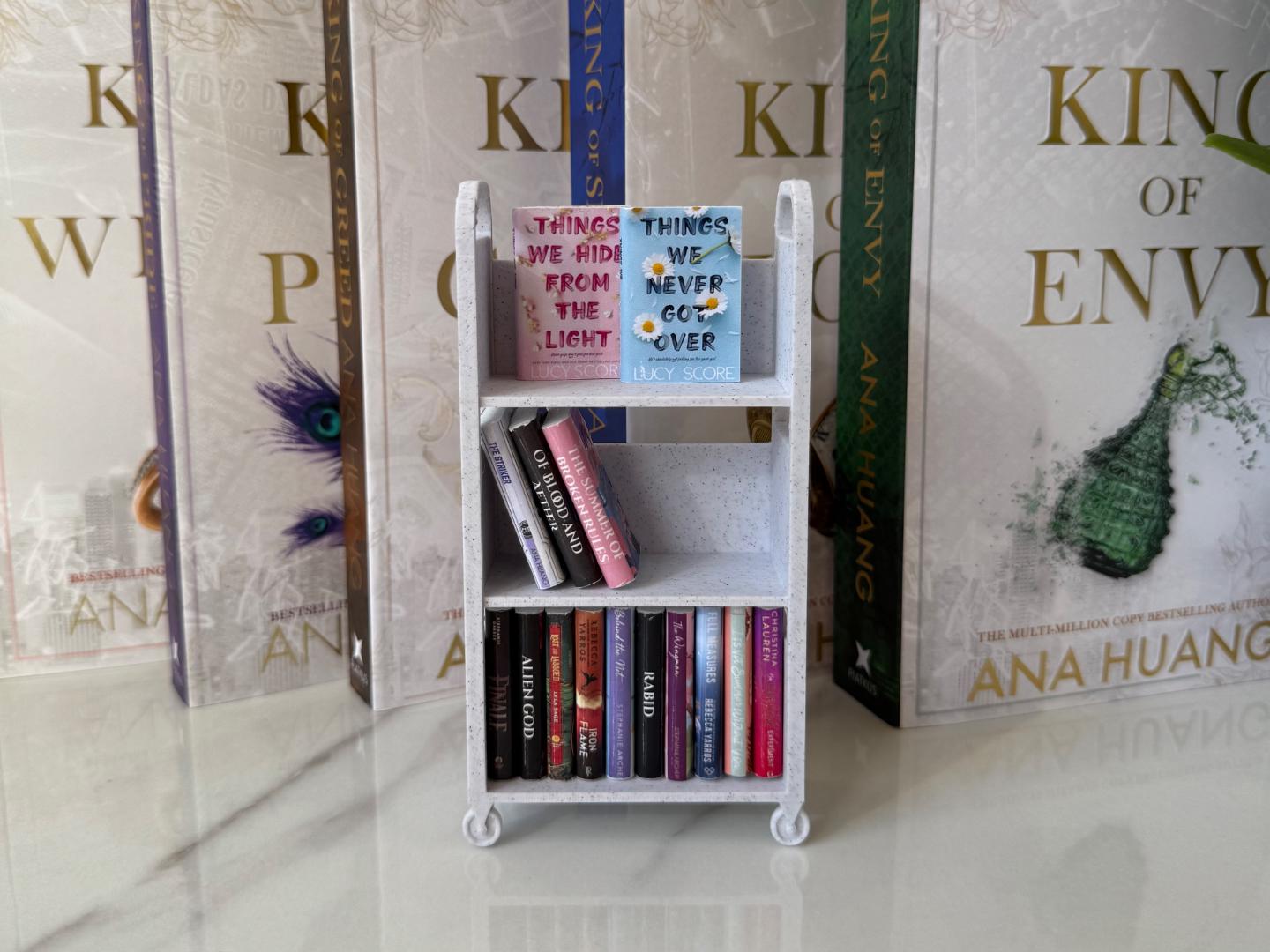 3D Printed Mini Book Case Shelf | Miniature Bookshelf with Mini Books (Dollhouse Library Decor)