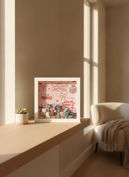8x8 Inch Book Lover Shadow Box, Customizable TBR Display, 50 Mini Books and Sticker Covers DIY